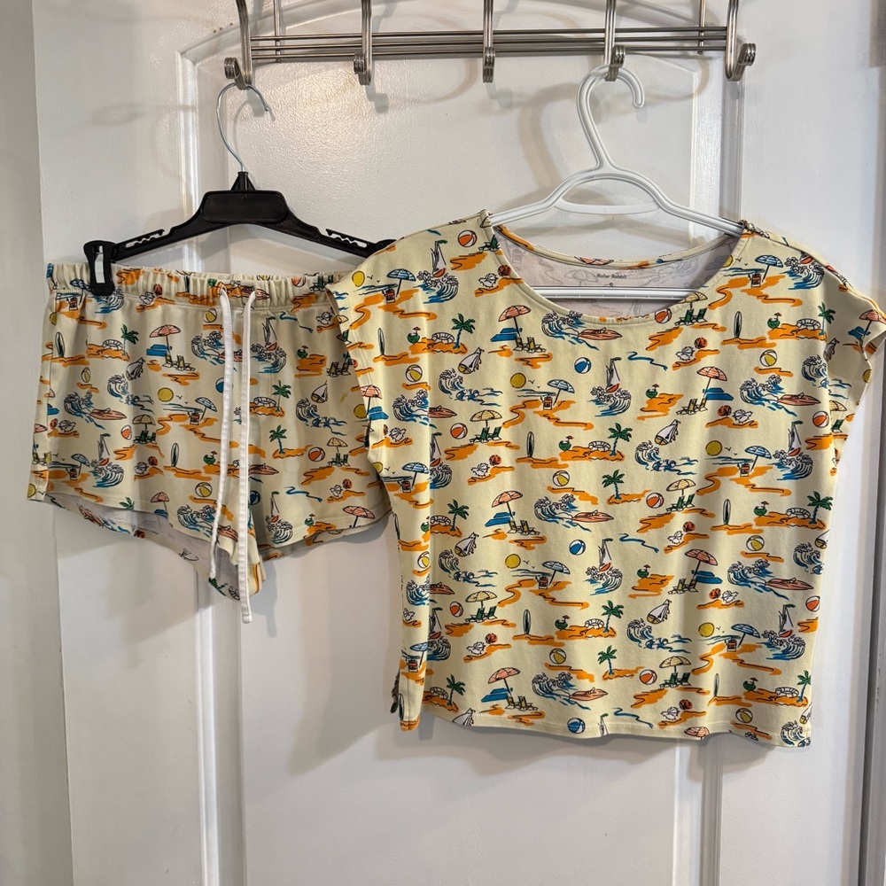 Roller Rabbit Beach Party Two Piece Short Pajama Set Small